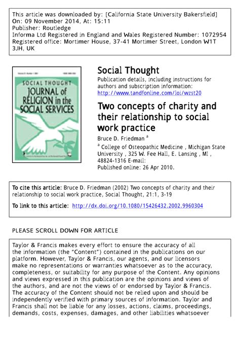 Two concepts of charity and their relationship to social work .